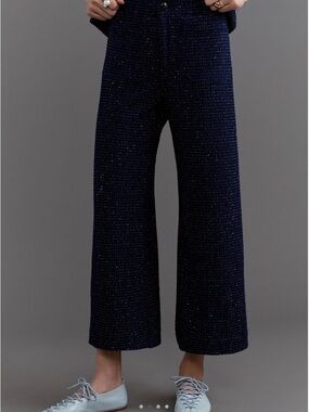 Maeve Navy Colette Tweed Wide-Leg Pants